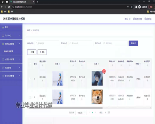 毕设ssm602社区医疗保健监控系统+vue毕业设计